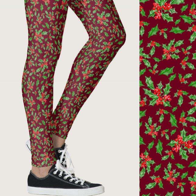 Red and green holly Christmas Patterned Leggings (Skapare uppladdad)