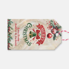 Red and Green Holly Holiday Gift Tag Presentetikett
