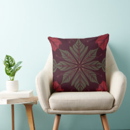 Red and Green Leaf Square Throw Pillow Kudde