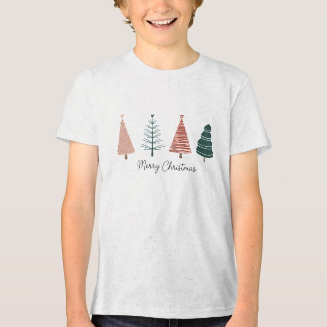Red and Green Merry Christmas Tree Design T Shirt (Framsida)