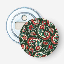 Red and Green Paisley Button Bottle Opener Flasköppnare