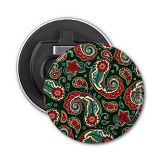Red and Green Paisley Button Bottle Opener Flasköppnare