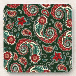 Red and Green Paisley Hard plastic coaster Underlägg
