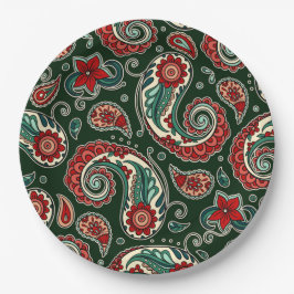 Red and Green Paisley Paper Plates