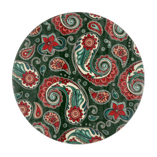 Red and Green Paisley Round Cutting Board