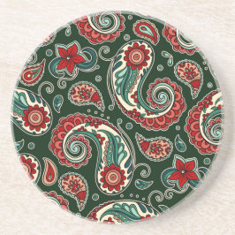 Red and Green Paisley Sandstone Coaster Underlägg