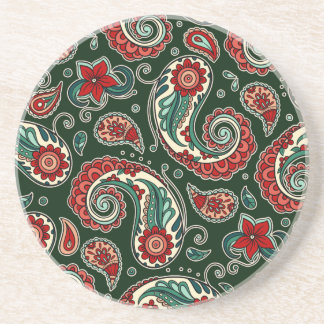 Red and Green Paisley Sandstone Coaster Underlägg