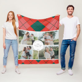 Red and Green Plaid Family Photo Christmas Fleecefilt