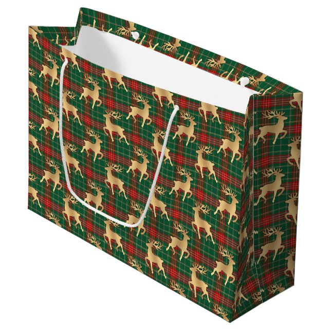 Red and Green Plaid with Faux Gold Reindeer (Framsidan Vinklad)