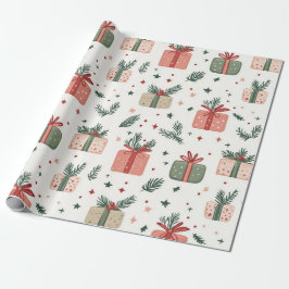 Red and Green Presents Pine Sprigs Christmas Gift Presentpapper