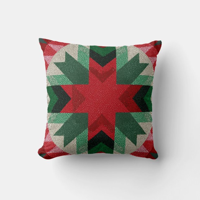 Red and green quilt star design kudde (Framsida)