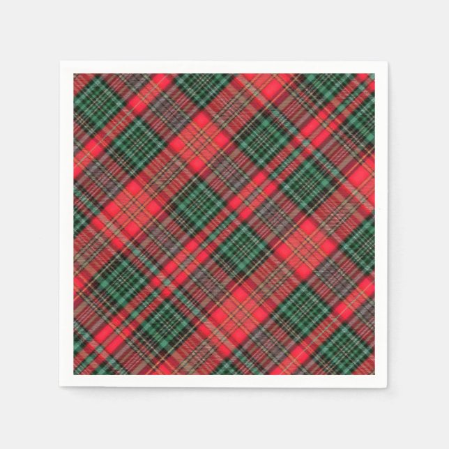 Red and Green Scottish Diagonal Tartan Plaid Pappersservett (Framsidan)