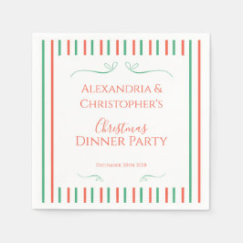 Red and Green Stripe Christmas Dinner Party Pappersservett