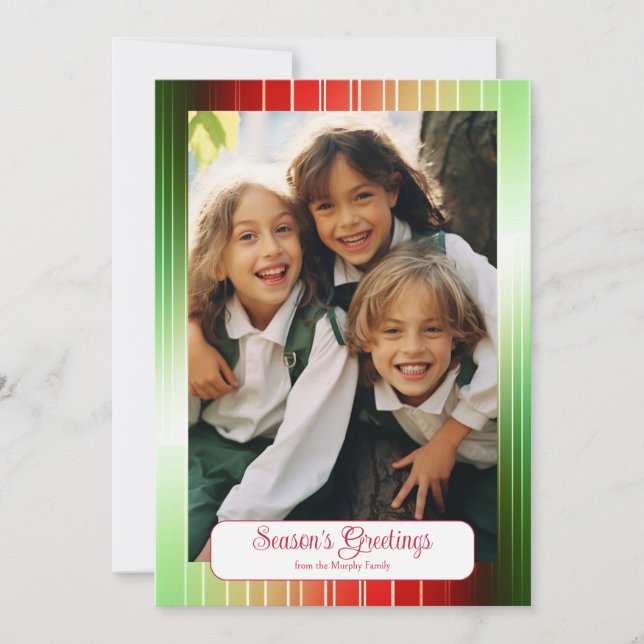 Red and Green Stripes Photo Holiday Greeting Card Julkort (Framsida)