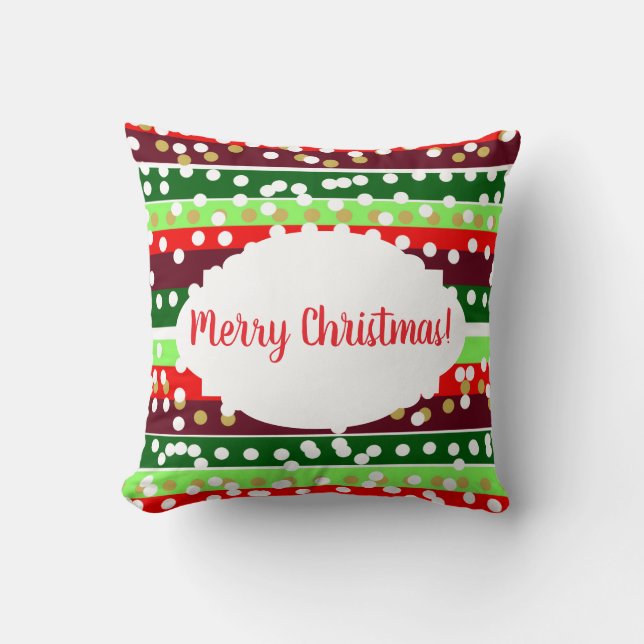 Red and Green Stripes Polka Dots Christmas  Kudde (Framsida)