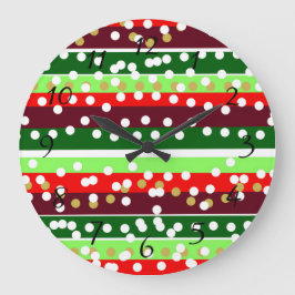 Red and Green Stripes Polka Dots Christmas  Stor Klocka