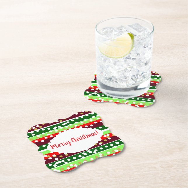 Red and Green Stripes Polka Dots Christmas  Underlägg Papper (Insitu)