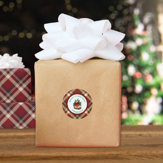 Red and Green Tartan Christmas Personalized Runt Klistermärke
