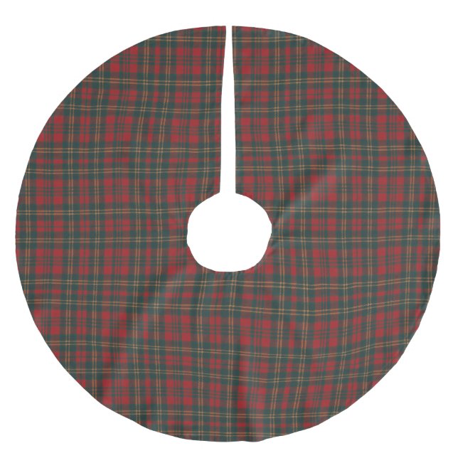 Red and Green Tartan Plaid Julgransmatta Borstad Polyester (Framsidan)
