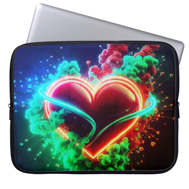 Red and Green Valentine Heart on Electronics Bag Laptop Fodral (Framsidan)