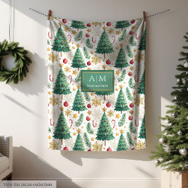 Red and green watercolor Christmas trees chic Fleecefilt