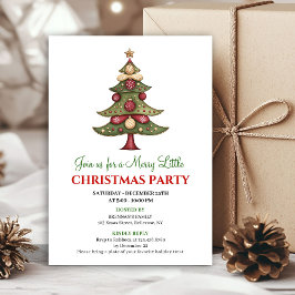 Red and green whimsical Christmas tree invitation Inbjudningar