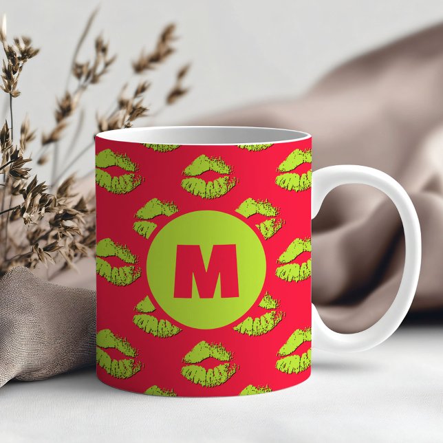 Red and Green XOXO Kissing Lips Personalized Kaffemugg (Skapare uppladdad)