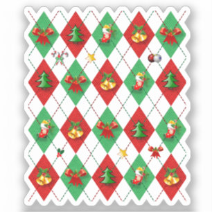 Red and Grönt Argyle Mönster jul Klistermärken