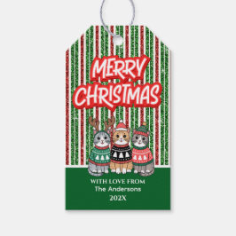 Red and Grönt Candy Rand-julklappar Presentetikett