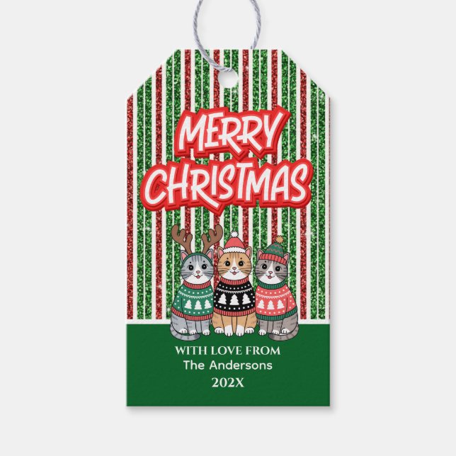 Red and Grönt Candy Rand-julklappar Presentetikett (Framsidan)