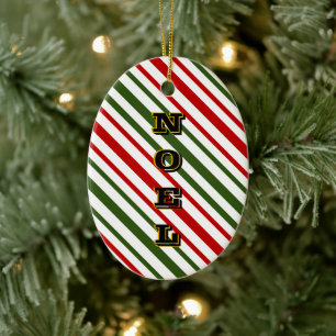 Red and Grönt Candy Rand Noel Jul Julgransprydnad Keramik