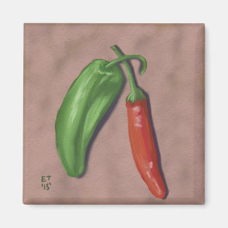 Red and Grönt Chiles paprika Magnet