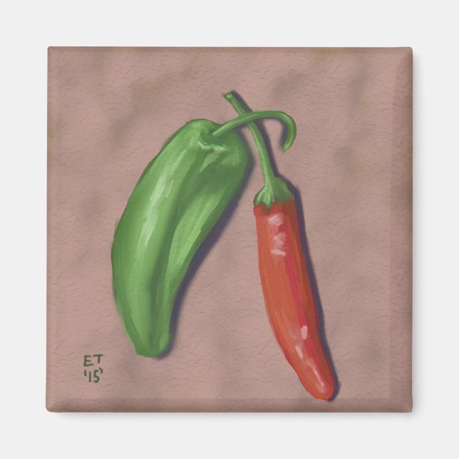 Red and Grönt Chiles paprika Magnet (Framsidan)