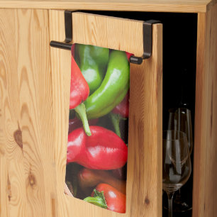 Red and Grönt Chilis Peppers Kitchen Design Kökshandduk
