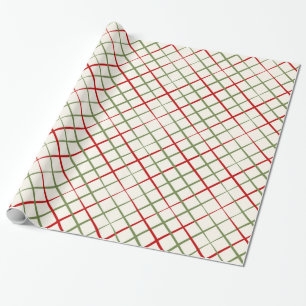 Red and Grönt Crosshatch Plaid on Cream Presentpapper