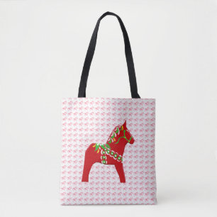 Red and Grönt Dala Horse Tygkasse