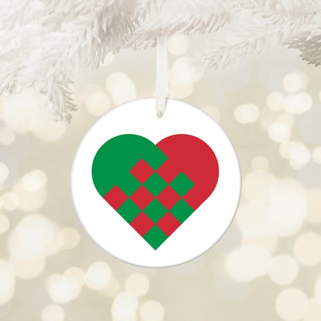 Red and Grönt Danish Heart Julgransprydnad Keramik (Red and Green Danish Heart Ceramic Ornament)