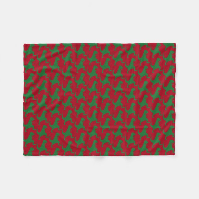 Red and Grönt Dinosaur-jultomten Blanket Fleecefilt (Framsidan (Horisontell))