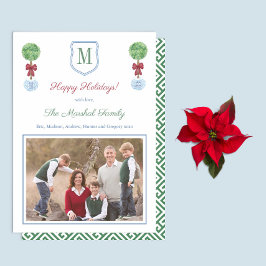 Red and Grönt Family Monogram Glad helg Photo Julkort