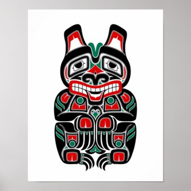Red and Grönt Haida Spirit Bear Poster (Framsidan)