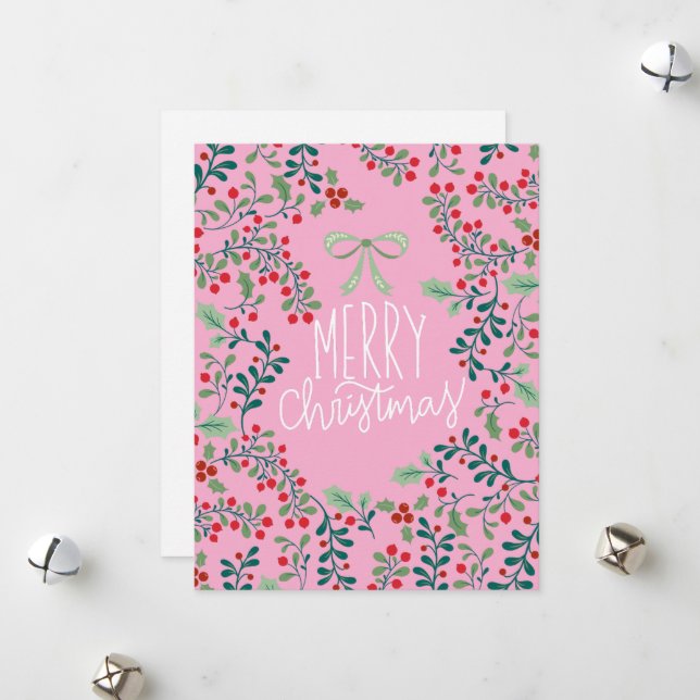 Red and Grönt Holly Berries God jul Card Julkort (Fram/Back In Situ)