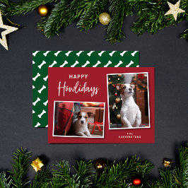 Red and Grönt Hund Bones Lycklig Howlidays Photo Julkort