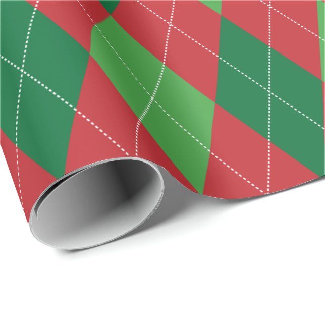 Red and Grönt jul Extra Large Argyle Presentpapper (Rullad Hörn)