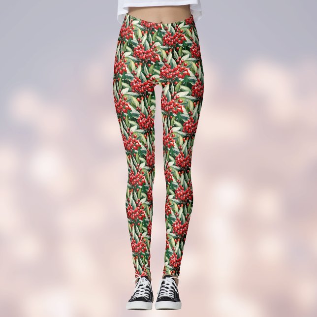 Red and Grönt jul Holly Mönster Leggings (Skapare uppladdad)