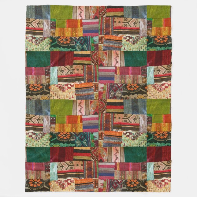 Red and Grönt Kilim Design Patchwork Tapestry Fleecefilt (Framsidan)