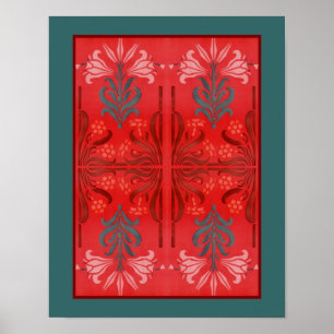 Red and Grönt Lily Blommigt Stencil Art Abstrakt Poster