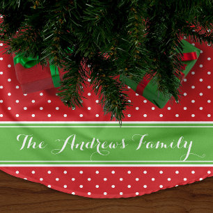 Red and Grönt Preppy Dots Monogram Julgransmatta Borstad Polyester