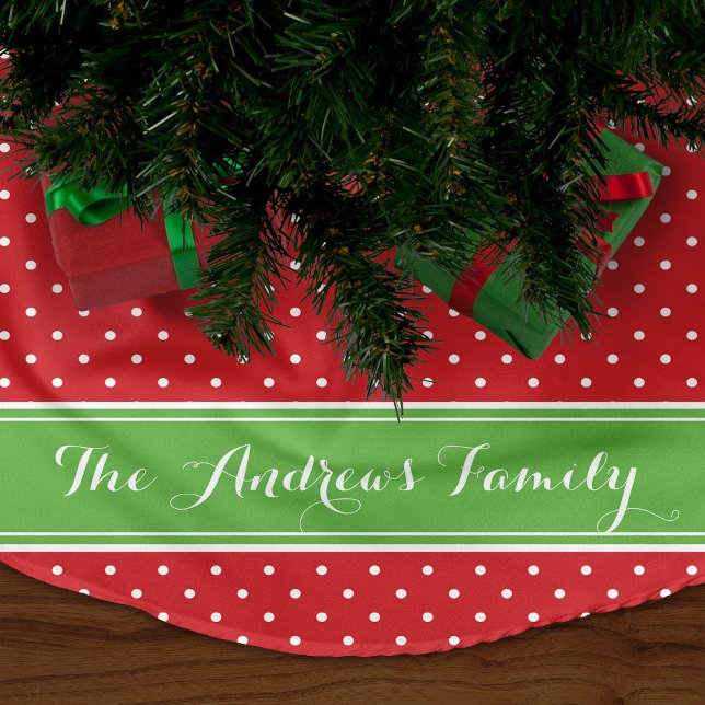 Red and Grönt Preppy Dots Monogram Julgransmatta Borstad Polyester (Skapare uppladdad)