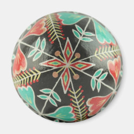 Red and Grönt Pysanka Flowers Round Magnet