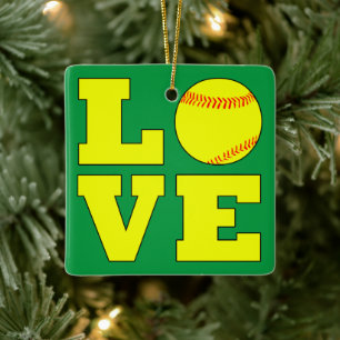 Red and Grönt Softball Kärlek Reversible jul Julgransprydnad Keramik